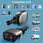 Retractable Car Charger 4 in 1, Fast Car Phone Charger with 2.6ft Cable, USB C and Lightning Car Chargers Adapter, Compatible with iPhone 16 15/15 Pro Max, Galaxy, Pixel, Travel Essentials