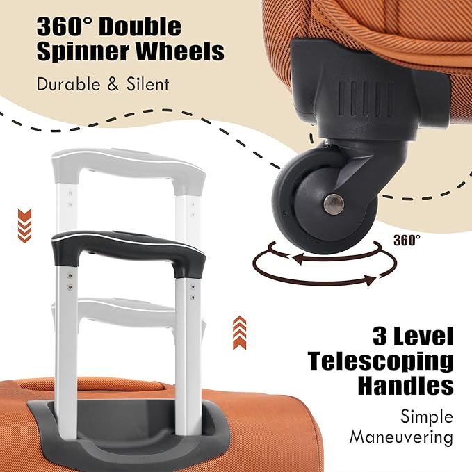 Lightweight Expandable Softside Luggage Sets 3 Piece, Large Capacity Travel Suitcase with Spinner Wheel, TSA Lock, Easy Access Design and Adjustable Telescoping Handle (Orange)