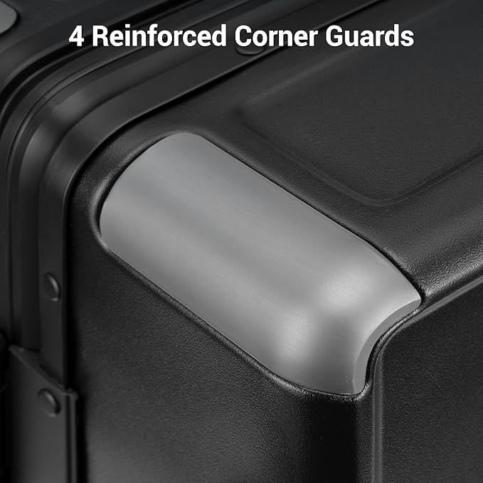 LEVEL8 Zipperless Carry On Suitcase Airline Approved with Aluminum Frame, Hard Shell Luggage with Spinner Wheels, Metal Travel Luggage, 20 Inch, Black