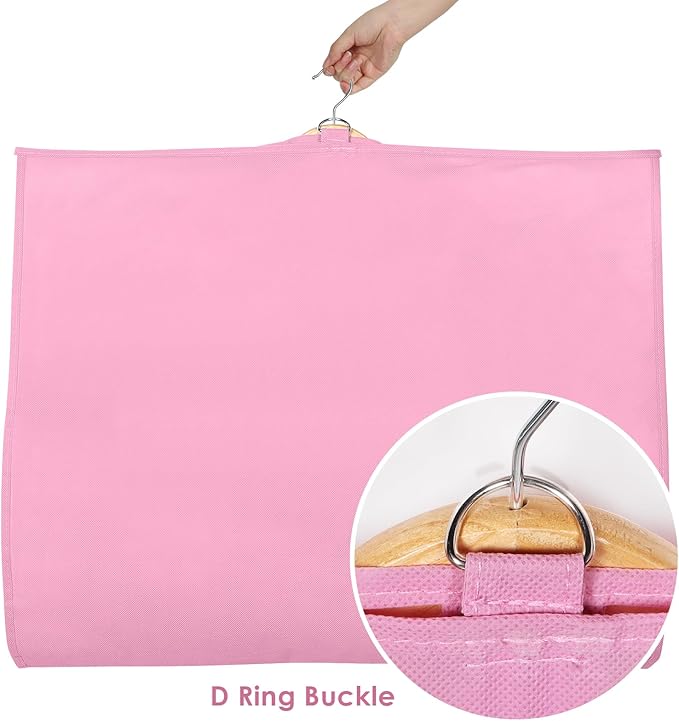 Univivi Dance Costume Bags Garment Bag 40 Inch Hanging Clothes for Dance Competitions, with 3 Medium Clear Zipper Pockets for Dance Costumes, Closet Storage (Pink, 2 Pack)