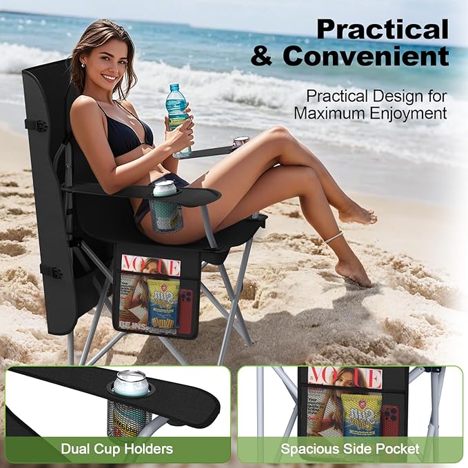 VTOY Portable Camping Chair with Canopy - Folding Chair with Canopy, Durable 600D Oxford Canopy Chair for Camping, Beach, Picnics, Fishing & Sports