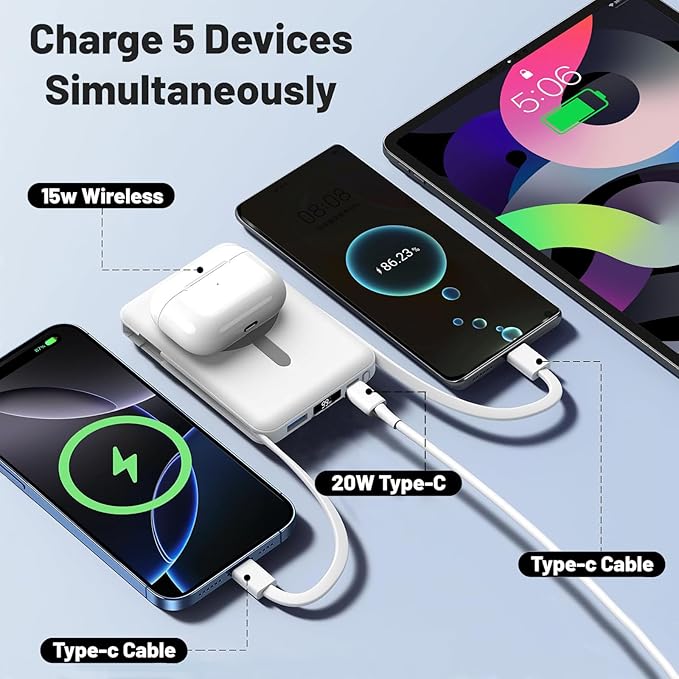 Azmuth for MagSafe Portable Charger, 10000mAh Magnetic Power Bank with 20W PD USB-C Fast Charging LED Display for MagSafe Battery Pack, Magnetic Travel Charger for iPhone 17/16/15/14/13/12 Series