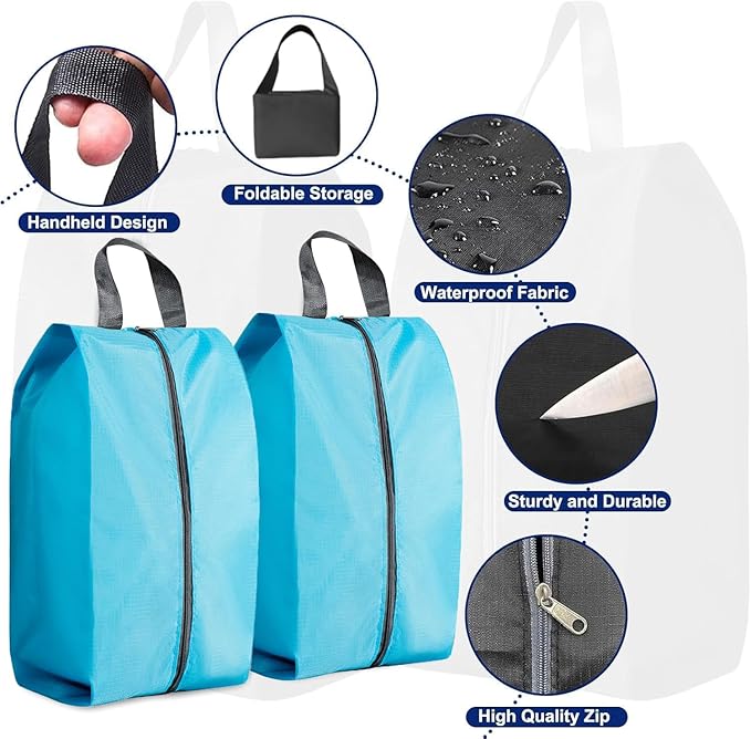 5Pcs Large Travel Shoe Bags Portable Travel Gifts Shoe Organizer with Zipper Closure, Waterproof Nylon Shoe Storage Organizer with Handle Travel Bags For Men and Women, Blue