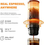 Portable Espresso Machine, Travel Coffee Maker with Carrying Bag and Stand, Fast Charging Espresso Maker with Self-Heating for Ground Coffee & NS Capsules, for Camping, RV, Hiking, Office