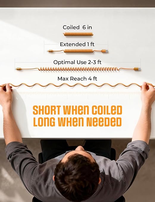 LISEN Coiled USB C Cable, 2 Pack for Android Auto & CarPlay Cable, Short Orange USB C Cable Compatible with iPhone 17 Pro Max Orange/16/15, Samsung Galaxy S25/S24/S23 A15/A14