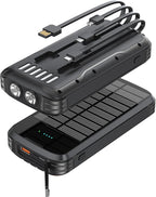 MINRISE Solar Charger Power Bank, 40000mAh Portable Charger PD 20W Fast Charging Solar Power Bank Built in 4 Cables and USB-C in/Output, Camping Essentials External Battery Pack with Flashlights