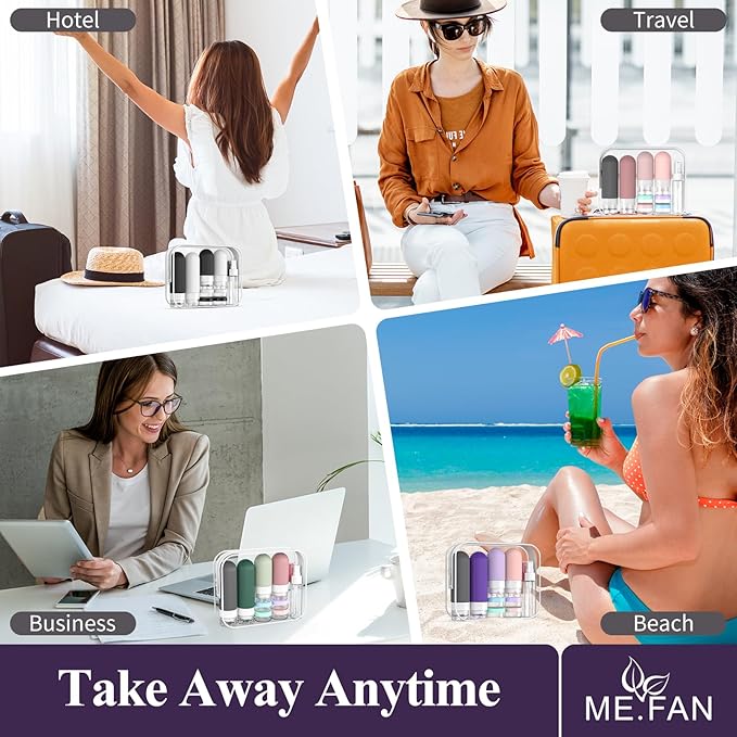 ME.FAN 18 Pack Travel Bottles for Toiletries, TSA Approved Silicone Portable Size Bottle, Refillable Cosmetic Container Kits for Conditioner, Shampoo, Lotion,Face Cream - Morandi