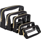 Remobia Hicol TSA Approved 5-Piece Diaper Bag Organizer Pouch Set Clear Waterproof TPU Kids Toiletry Storage Set Travel Packing Clutch Cube Bags for Baby Nursing(Black)