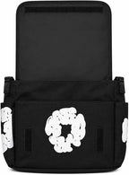 Floral Graphic Printed Messenger Bag Cotton Canvas Crossbody Shoulder Satchel, Black