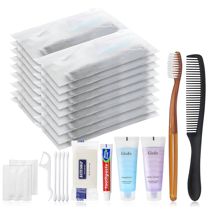100 Sets Toiletry Kits Homeless Personal Hygiene Kit Bulk Homeless Care Package Supplies Travel Toiletry Kit Homeless Hygiene Kit Bulk for Men Women Charity Disposable Toiletry Kit(10-IN-1)