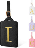 Personalized Initial Luggage Tags for Suitcase TSA Approved, Black Leather Cute Luggage Tag with Privacy Cover Name Card, Embroidered Custom Luggage Tags Travel Backpack Tags Gifts for Women Kids(I)