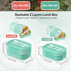2 Layers Bento Box, All-in-One Stackable Lunch Container with Compartments, 64oz Leakproof Microwave Safe Dishwasher Safe Bento Box with Lunch Bag and Utensil Set for Kids and Adults
