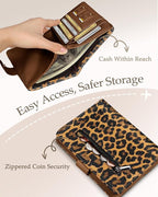 Slohif Passport Wallet Holder Cover for Travel - Women Men RFID Blocking Passport Book Case Protector, Brown Leopard Cheetah Leather Personalized Organizer Slim Carrier Boarding Pass Cards Slots