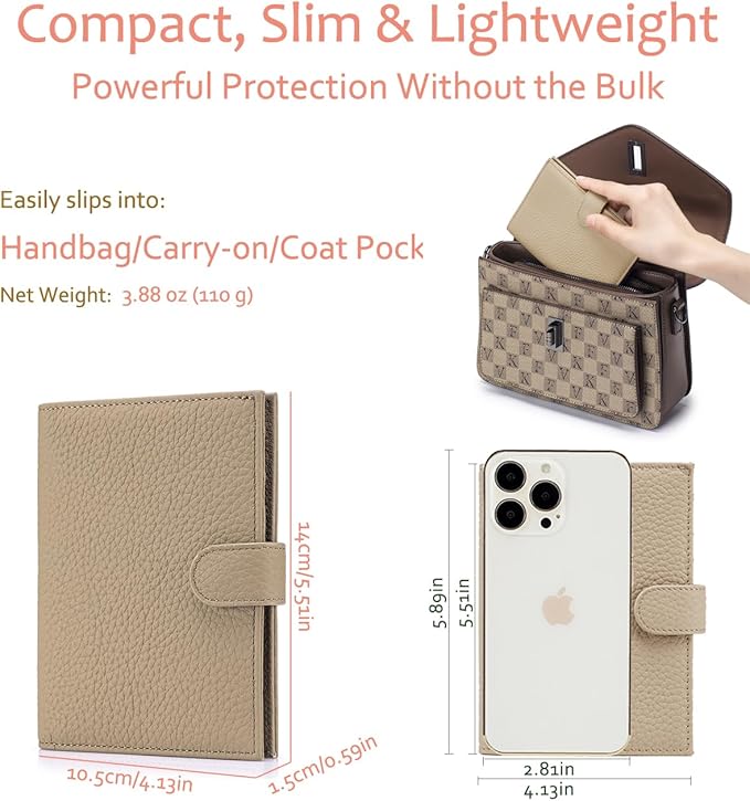RFID Passport Holder for Women – Slim Leather Travel Wallet with Card Slots, Zipper Coin Pocket & Cash Organizer, Elegant Passport Case Gift for Travel (Apricot Beige)