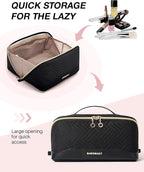 BAGSMART Makeup Bag Cosmetic Bag, Travel Makeup Bag,Water-resistent Makeup Bags for Women Portable Pouch Open Flat Make Up Organizer Bag for Toiletries, Brushes Black