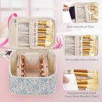 OCHEAL Travel Makeup Bag, Cosmetic Bags for Women Makeup Case Organizer Large Capacity Travel Toiletry Bag Storage Bags with Divider and Handle for Cosmetics Toiletries Brushes Tools-Blue Floral