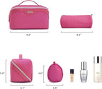 BOYATU Travel Makeup Bag Cosmetic Bags for Women: Large Capacity 3 Pcs Set Make up Bag with Compartments - Waterproof Vegan Leather Toiletry Organizer Bags with Handle (M-73Rose)