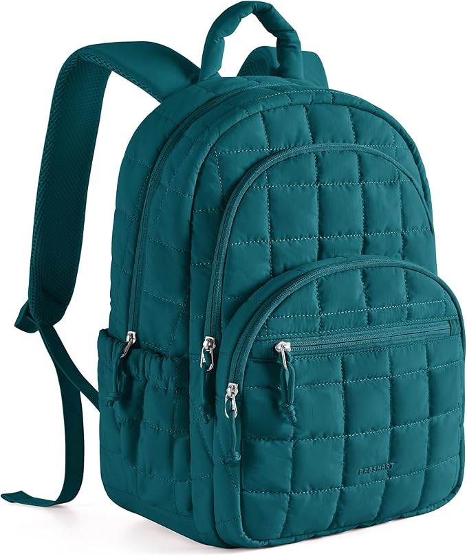 BAGSMART College Laptop Backpack, Travel Backpack for Women, Quilted Casual Daypack, Water-Resistant Bookbag for 15.6 Inch Laptop, Teal