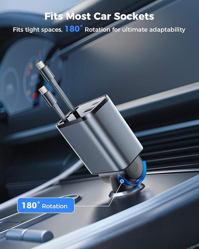 [Upgraded] 4 in 1 Retractable Car Charger, SUPERONE Smaller Fast Car Phone Charger 69W with Cord, USB C and iPhone Car Charger Adapter, Compatible iPhone 17/17 Pro Max/16/15/14/13/12/11, Sumsung