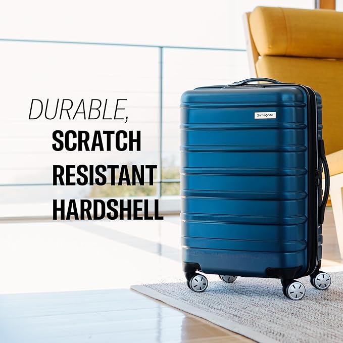 Samsonite Omni 2 Global Carry-On Spinner Luggage - Compact Size For International Travel - Airline-Approved - Features Expandable Polycarbonate Shell, 360° Wheels, USB Power Hub - Lagoon Blue