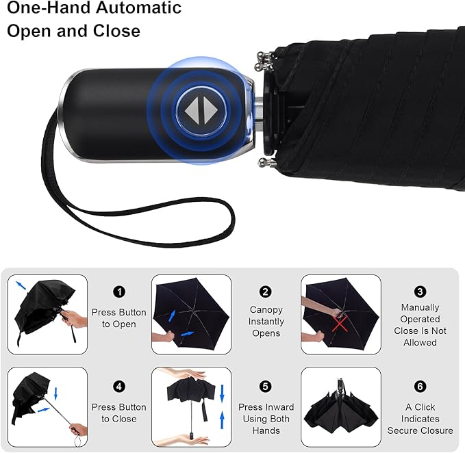 Compact Travel Umbrella for Purse - Flat Handle, Waterproof for Light Rain