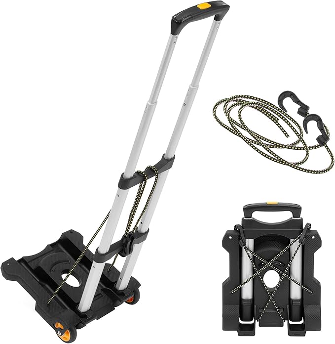Mount-It! Folding Luggage Cart with Wheels, Foldable Hand Truck Dolly Carries 77 lbs, 4 lbs Lightweight, Fits Carry-On, Telescoping Handle, Bungee Cord