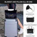 Airplane Travel Blanket with Pillow,300 GSM Soft Fleece Compact Blanket with Carry Bag,Lightweight Travel Blanket for Flights,Black
