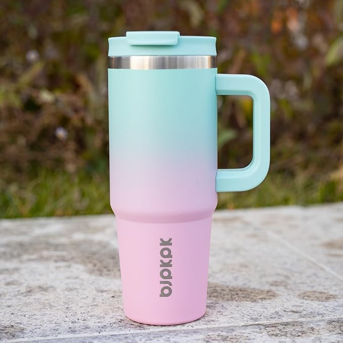 BJPKPK 30 oz Stainless Steel Tumbler With Handle Insulated Tumblers With 2 Straw Travel Coffee Mug With Lid,Bubble Gum