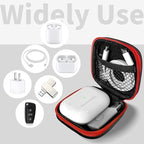 Square Earbud Case Portable EVA Carrying Case Storage Bag Tech Pouch Cell Phone Accessories Organizer with Carabiner for Earphone, Earbud, Earpieces, SD Memory Card, Camera Chips, Red