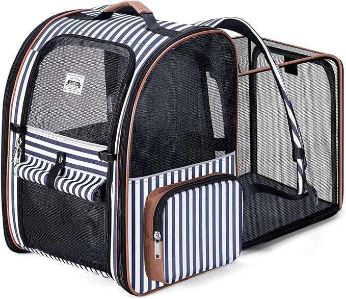 Large Cat Backpack Carrier Expandable Pet Carrier Backpack for Small Dogs Medium Cats Fit Up to 18 Lbs, Dog Carrier Backpack,Puppy Backpack Carrier, Striped