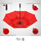 Balios Travel Folding Umbrella with Real Wood Handle Auto Open Close Vented Windproof Canopy - Designed in UK