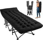 JEAREY Camping Cot for Sleeping 28" Extra Wide, Heavy-Duty 1200D Oxford Foliding Cots for Adults Portable with Mattress, Carry Bag for Guest, Travel, Hiking, Black