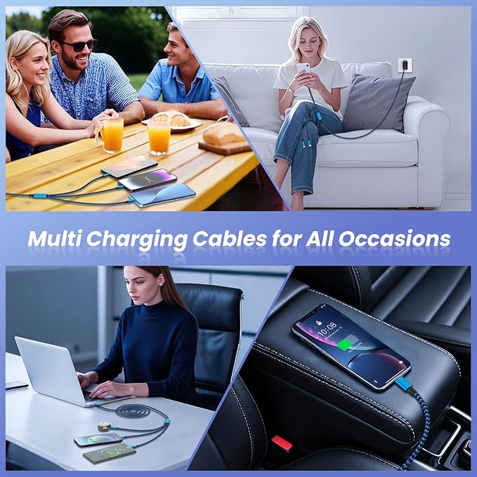 IDISON Multi Charging Cable(3Pack 4FT), 3 in 1 Charging Cable for Multiple Devices, USB-A Multi Charger Cord with Type-C, Micro USB and IP Port for iPhone 16/15/14/13/iPad/Android/Tablets and More