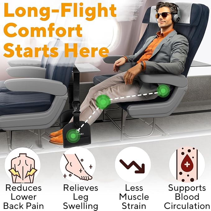 Portable Airplane Footrest for Airplane Travel - Comfortable Foot Hammock w/Memory Foam & Hardboard for No Feet Clashing - Ideal for Pain and Swelling Relief - Travel Essentials to Relax Your Feet