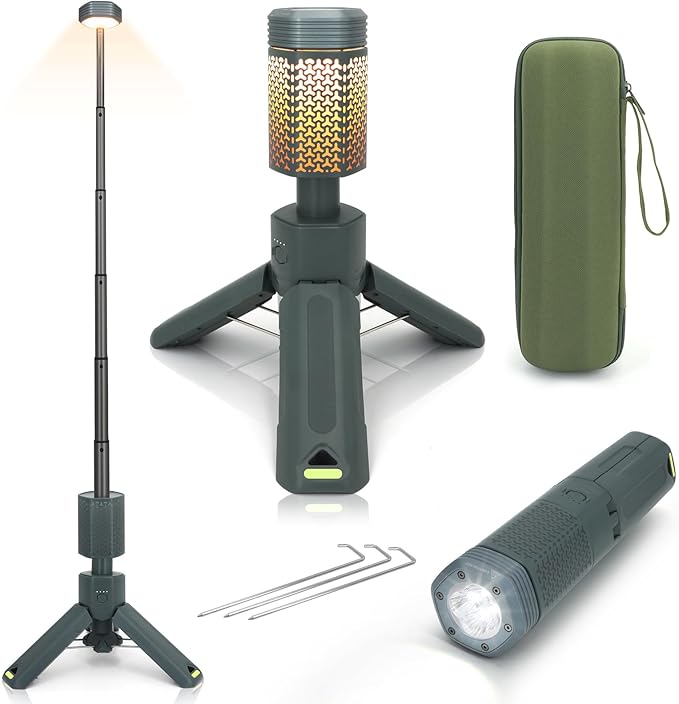 Telescopic Camping Lights,Portable Camping Lantern with Storage Bag,10500mAh Rechargeable Outdoor Adventure Emergency Light,Waterproof LED Work Lights with Magnetic (Gray)