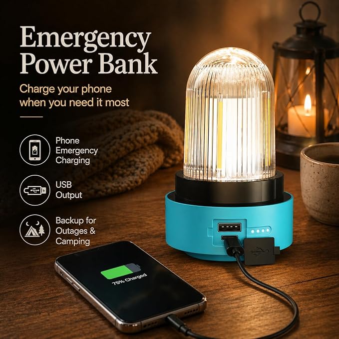 HOMY Rechargeable Camping Lantern, USB-C Dimmable Warm Light, IPX4 Waterproof, Emergency Lantern for Power Outages, Camping, Hiking