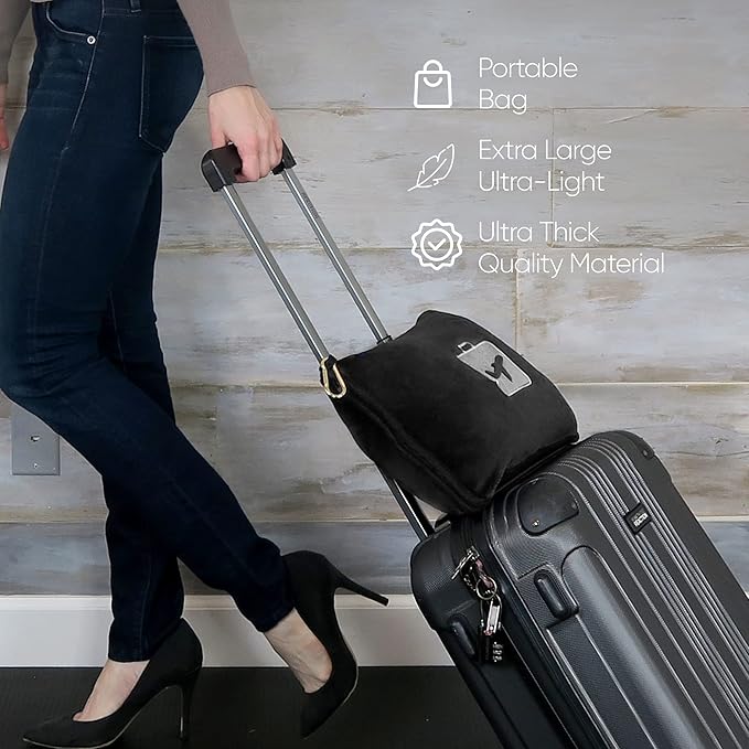 EverSnug Travel Blanket and Pillow Value Bundle - 2 in 1 Airplane Blanket with Soft Bag Pillowcase, Hand Luggage Sleeve and Backpack Clip | Color Includes Black & Grey