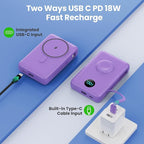 APHUWJ Magnetic Portable Charger Power Bank,Compact 10800mAh LCD Display Wireless Portable Charger,PD USB-C in&Out Battery Pack Compatible with Magsafe,iPhone 17/17 Pro Max/16/15/14 Series (Purple)