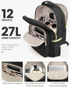 LOVEVOOK Laptop Backpack Purse for Women, Work Travel Computer Bags, College School Backpack for Student Girl, Quilted Casual Daypack with USB Port, Fit 15.6 Inch Laptop, Black