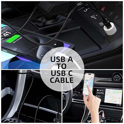 4 Pack Carplay USB A to USB C Cable for iPhone 16E 15 16, 16 Pro Max, 16 Plus Car Charger, iPad Pro 12.9/11, iPad 10 Generation, iPad Air 5 Generation/4 Gen, Mini 6 Generation Car Fast Charging Cord
