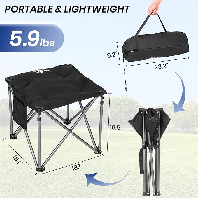 Bolosy Camping Stool Oversized Camping Foot Stool Ottoman 450 lbs Heavy Duty Camp Stool Padded Camping Chair Foot Rest Foldable Footrest