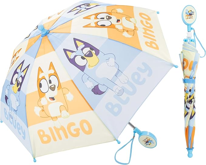 Bluey Umbrella for Toddlers and Kids, Waterproof and Bingo Canopy, Character Handle, Wrist Strap, 29 Inch