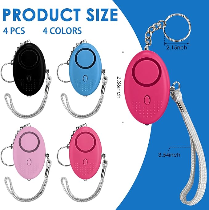 Kanayu 4 Pcs Personal Alarm Bulk 130DB Safe Sound Emergency Safety Self Defense Security Alert Keychain with Led Light Personal Protection Alarm for Women Girls Kids Elderly (Colorful Color)