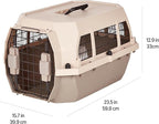 Amazon Basics Hard-Sided Dog and Cat Kennel, Single-Door Travel Pet Carrier with Metal Wire Ventilation, 23.6"L x 15.7"W x 13"H, Beige