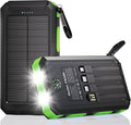 Solar Charger Power Bank 20,000mAh, Portable Charger, 4 Cables 3 Ports Fast Charging External Battery Pack with USB C for Cell Phones, Solar Panel Charger with Dual Flashlight for Camping Green