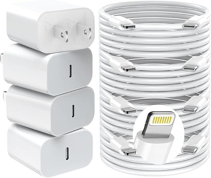 GREPHONE iPhone Charger Fast Charging,20W PD USB C Wall Charger 4 Pack with 6FT Fast Charging Cable - Fast Charger for iPhone 14/14 Pro Max/13/13 Pro/12/12 Pro/11/11 Pro/XS, iPad