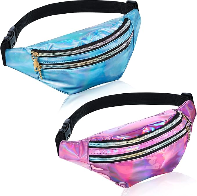 Frienda 2 Pieces Holographic Fanny Pack for Women Colorful Sport Waist Bag Pack