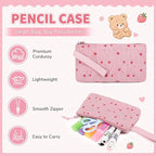 PIG PIG GIRL Corduroy Backpack 3PCS Kids Backpack for Girls School Bags for Middle School Students Book Bag for Elementary Primary Kawaii Ita Backpack with Lunch Box Pencil Case Set, Pink Strawberry
