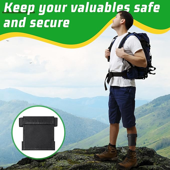 2 Pcs Security Ankle Wallet Pouch Black Ankle Wallet Stealth Tactical Nylon Leg Unisex Leg Strap Pocket for Credit Cards Travel First Aid Camping Phone