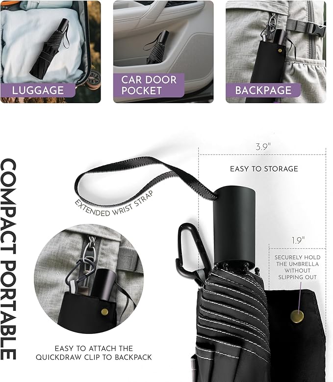 Windproof Travel Umbrella - Manual Open Close with No Rebound for Seniors & Kids, 43" Compact and Portable for Rain, Thoughtful Gift for Wife Husband Child